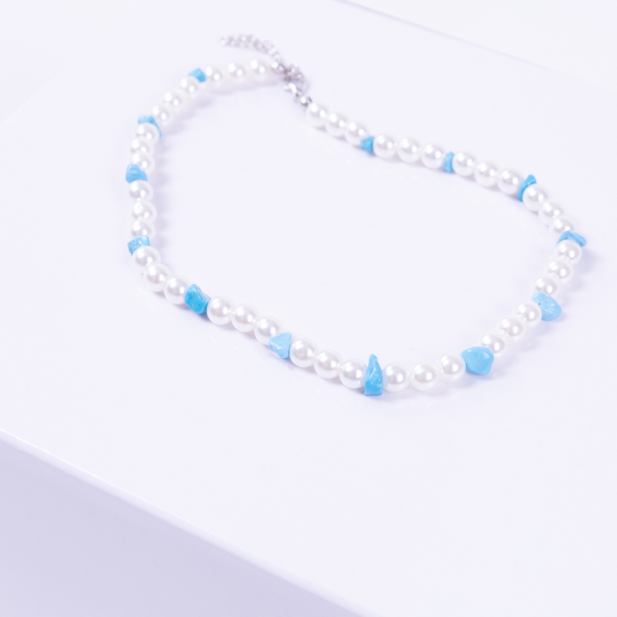 Turquoise broken natural stone choker pearl necklace - 1