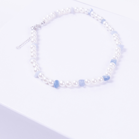 Aquamarine broken natural stone choker pearl necklace - Bimotif