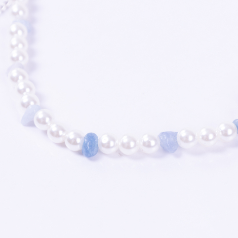 Aquamarine broken natural stone choker pearl necklace - Bimotif (1)