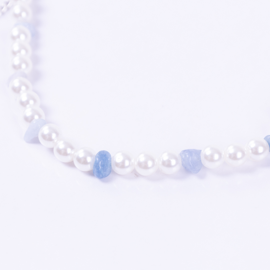 Aquamarine broken natural stone choker pearl necklace - 2