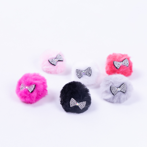 Pompom hair clip with stones, black - Bimotif (1)