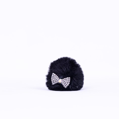 Pompom hair clip with stones, black - Bimotif