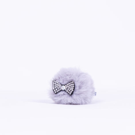 Pompom hair clip with stones, grey - Bimotif