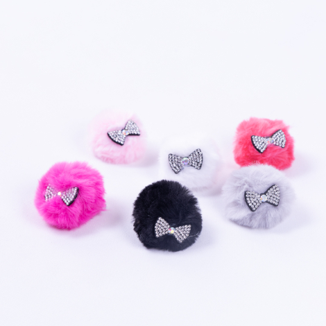 Pompom hair clip with stones, pink - Bimotif