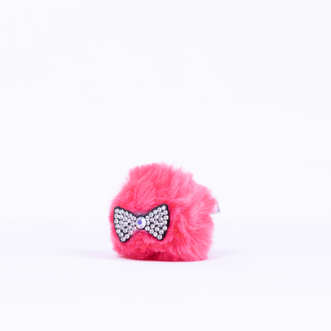 Pompom hair clip with stones, red - Bimotif