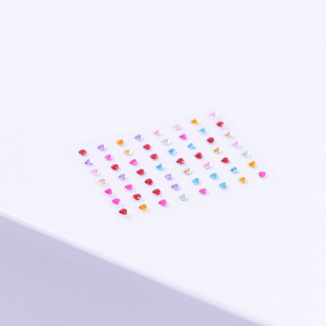 Colorful heart pattern crystal face and body sticker, adhesive make-up sticker, 1 mm / 56 pcs - Bimotif