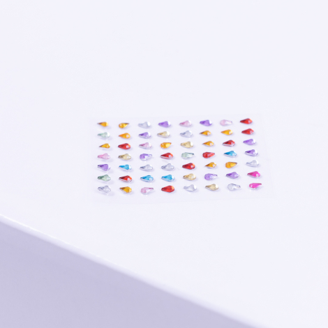 Colorful drop pattern crystal face and body sticker, 56 pcs adhesive make-up stones, 1 mm / 5 packs - Bimotif
