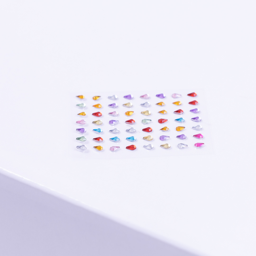 Colorful drop pattern crystal face and body sticker, 56 pcs adhesive make-up stones, 1 mm / 5 packs - 1