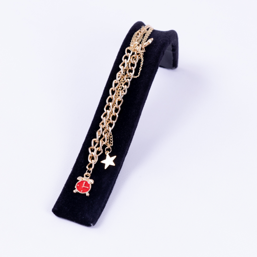 Chain anklet with star and red alarm clock accessory - 1