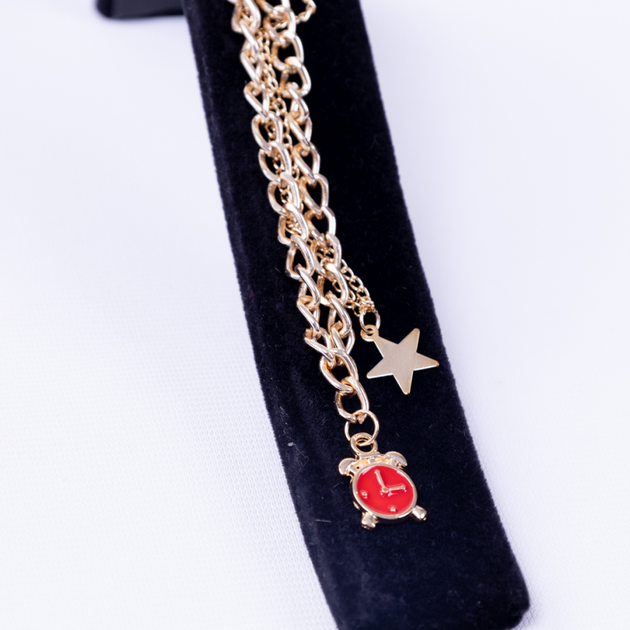 Chain anklet with star and red alarm clock accessory - 3