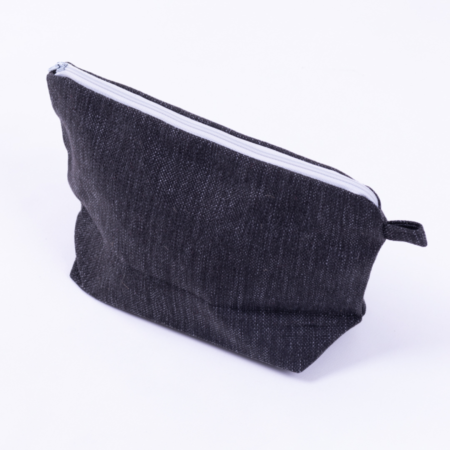 Black make-up bag in poly linen fabric - 1