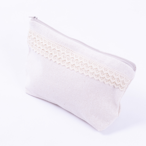 Cream make-up bag with lace stripe detail in Cendere fabric - Bimotif
