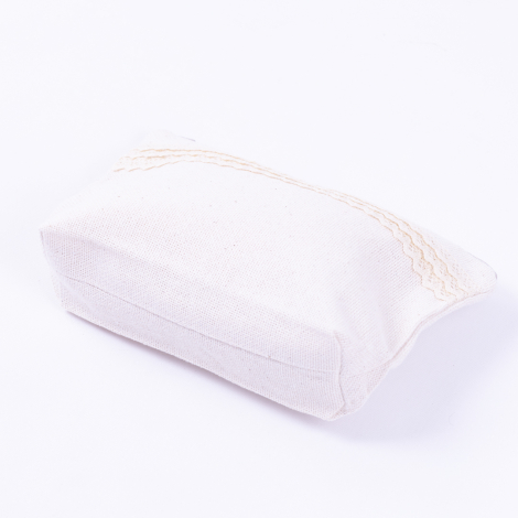 Cream make-up bag with lace stripe detail in Cendere fabric - 3