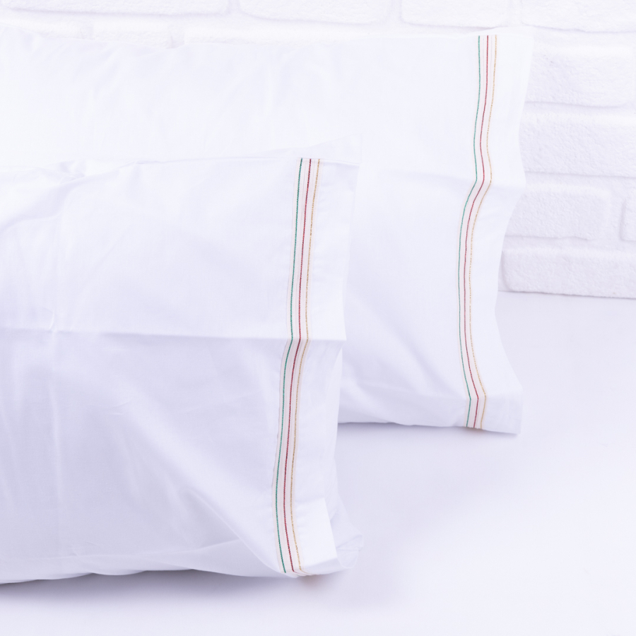 Mixed lurex stripe detailed cotton pillowcase set, 50x70 cm / 2 pcs - 1