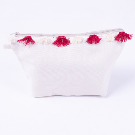 Beige make-up bag with red tassel detail in water and stain resistant Duck fabric - Bimotif