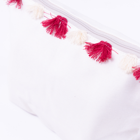 Beige make-up bag with red tassel detail in water and stain resistant Duck fabric - 3