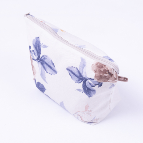 Navy blue floral print make-up bag in water and stain resistant Duck fabric - Bimotif (1)
