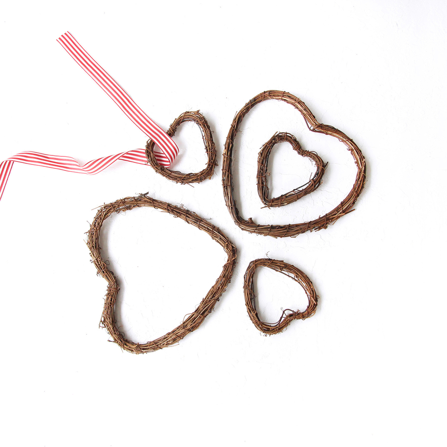 Heart-shaped natural decorative garland, 23 cm / 3 pcs - 4
