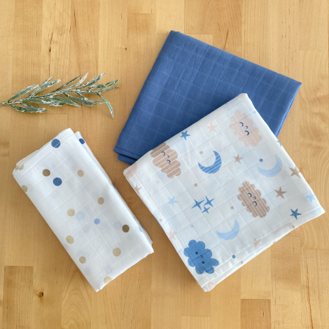 Muslin fabric blanket set for babies, 3 pcs / 80x80 cm - Bimotif