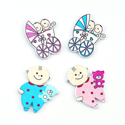 Wooden apere figure with pink baby pushchair, 3 pcs - Bimotif