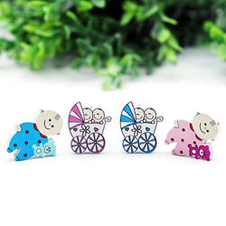 Wooden apere figure with pink baby pushchair, 3 pcs - 2