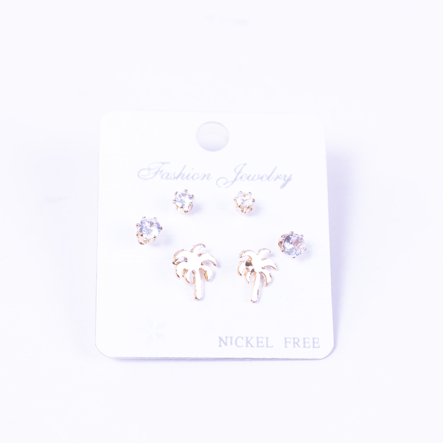 Set of 3 types of screw stud earrings in light yellow colour, palm - 1