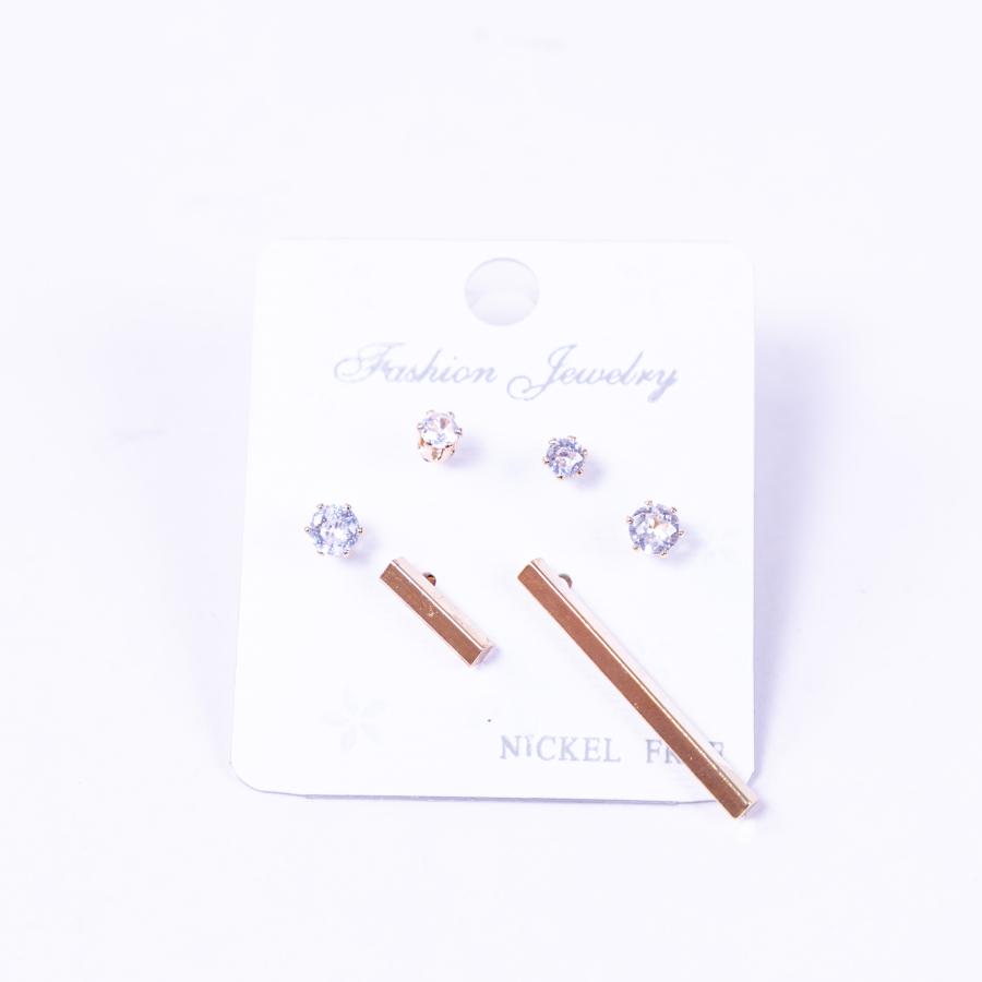 Gold coloured 3 assorted screw stud earring set, ribbon - 1