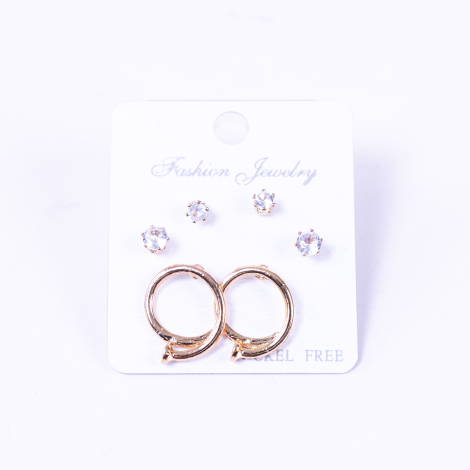 Gold coloured set of 3 kinds of screw stud earrings, trumpet - Bimotif
