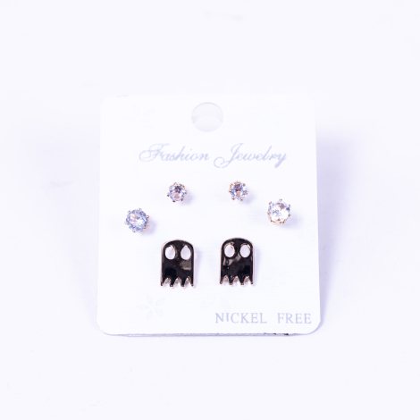 Set of 3 types of screw stud earrings in black colour, ghost - Bimotif