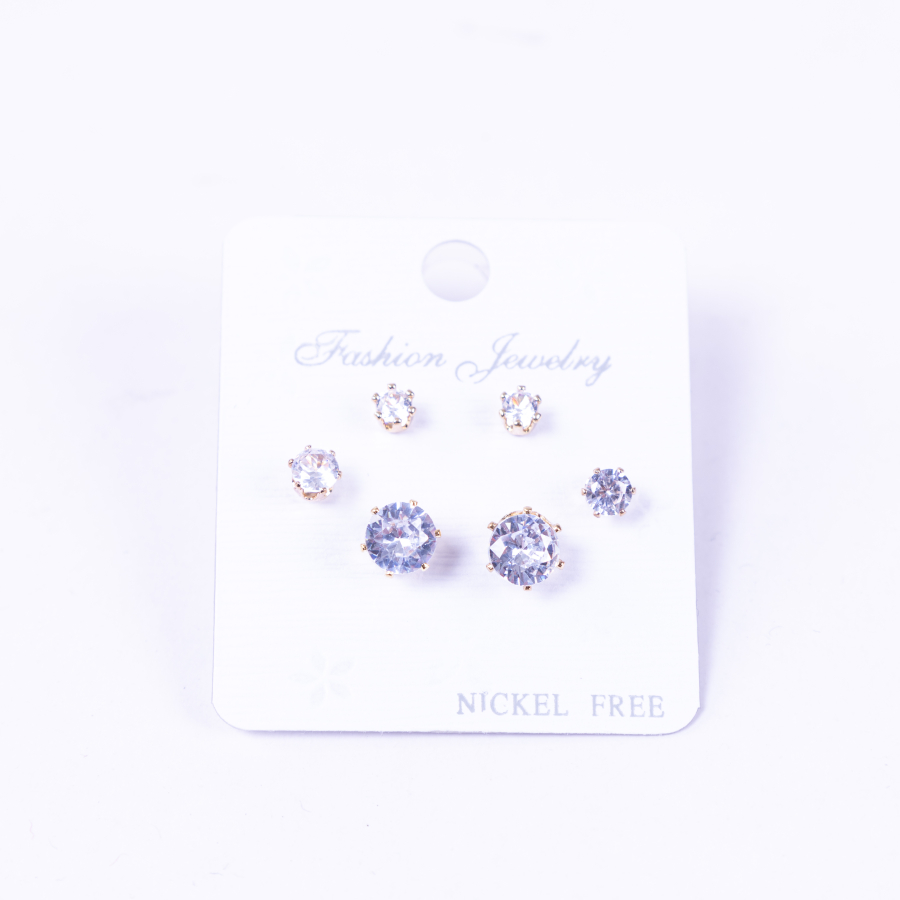 Set of 3 assorted gold and light blue coloured circle screw stud earrings - 1