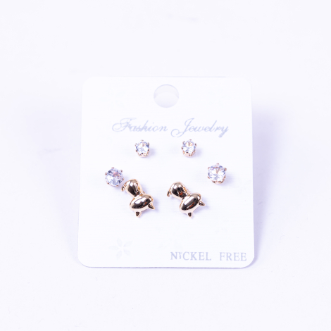 Gold coloured set of 3 kinds of screw stud earrings, cat - Bimotif