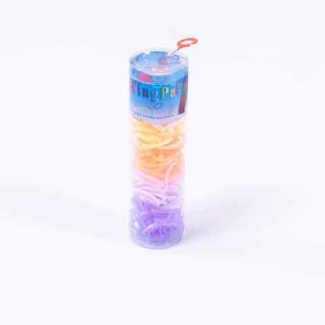 5 coloured hair elastics in 125 pcs, (purple, lilac, orange, yellow, pink) / 5 packs - Bimotif