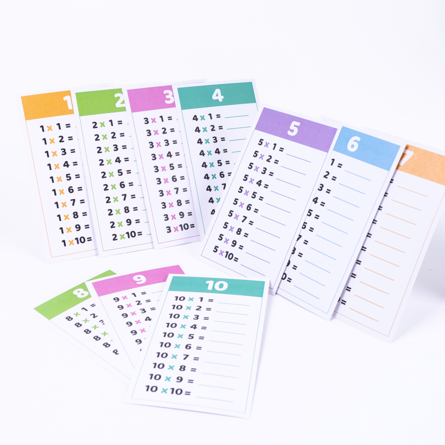 Set of 10 multiplication table study cards (with exercises), 10 x 17 cm / 25 pcs - 1