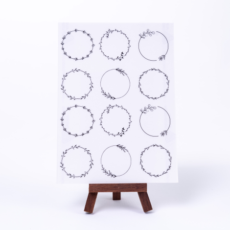 Set of 12 shaped frame transparent stickers for writing notes, circle with leaves and flowers, A5 / 10 sheets - Bimotif