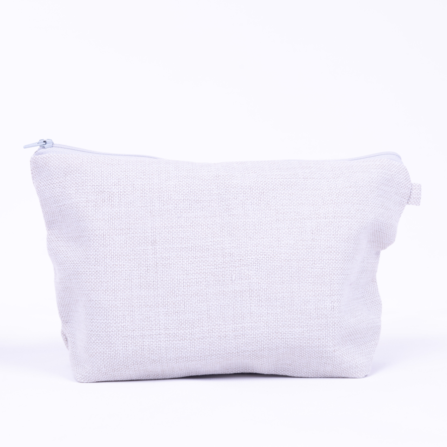 Cream make-up bag with zip fastening in linen fabric - 1