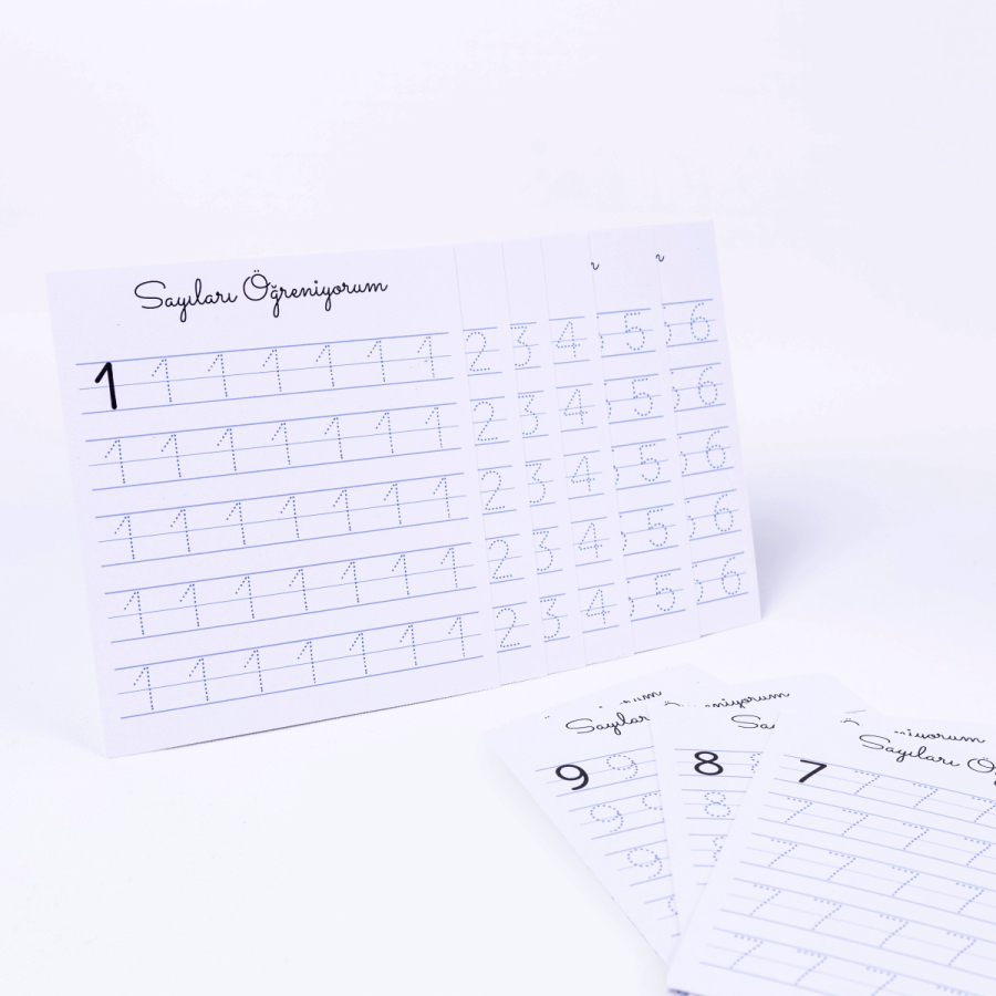 I learn numbers, 10 pcs, 350gr cardboard practice card set, 12 x 13 cm / 5 pcs - 1