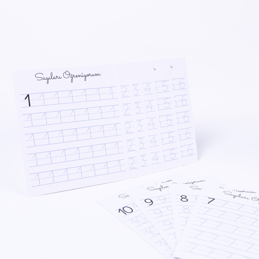 I learn numbers, 10 pcs, 350gr cardboard practice card set, 12 x 13 cm / 5 pcs - 1