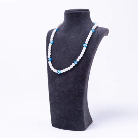 Multiple blue glass evil eye beads pearl necklace - Bimotif