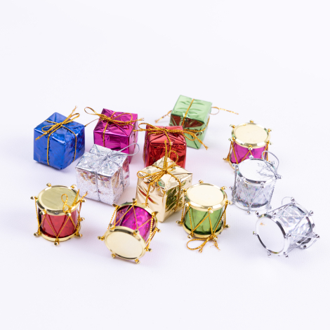 Christmas ornaments, 12 Colorful drums and gift boxes / 5 pcs - Bimotif (1)