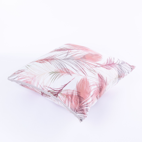 Duck fabric cushion cover 45x45 cm with powder color leaf pattern with zip fastening - Bimotif
