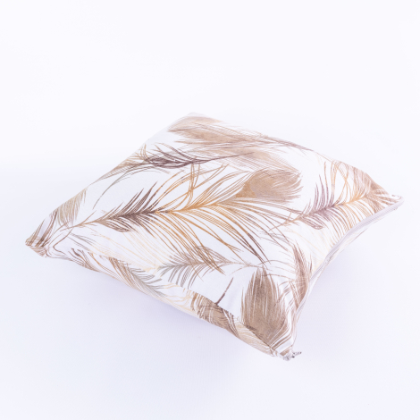 Brown leaf patterned cushion cover in Duck fabric with zip fastening 45x45 cm - Bimotif
