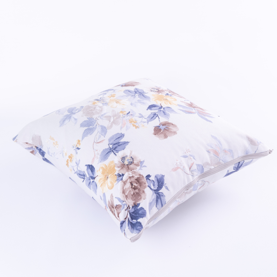 Brown floral patterned cushion cover in Duck fabric with zip fastening 45x45 cm - 1