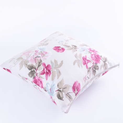 Duck fabric fuchsia floral patterned cushion cover with zip 45x45 cm - Bimotif