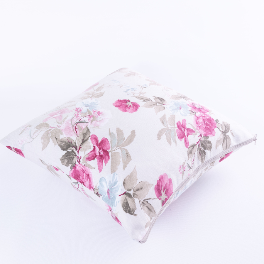 Duck fabric fuchsia floral patterned cushion cover with zip 45x45 cm - 1