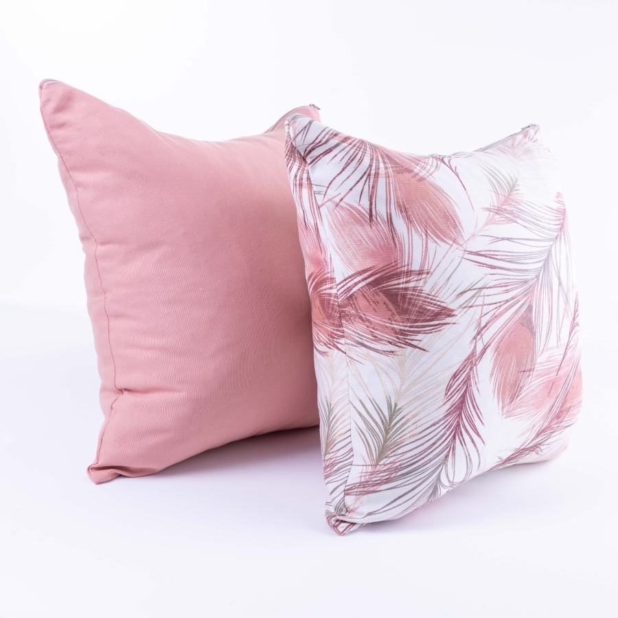 Powder color leaf pattern 2 pcs cushion cover set with zip fastener, 45x45 cm / 2 pcs - 1