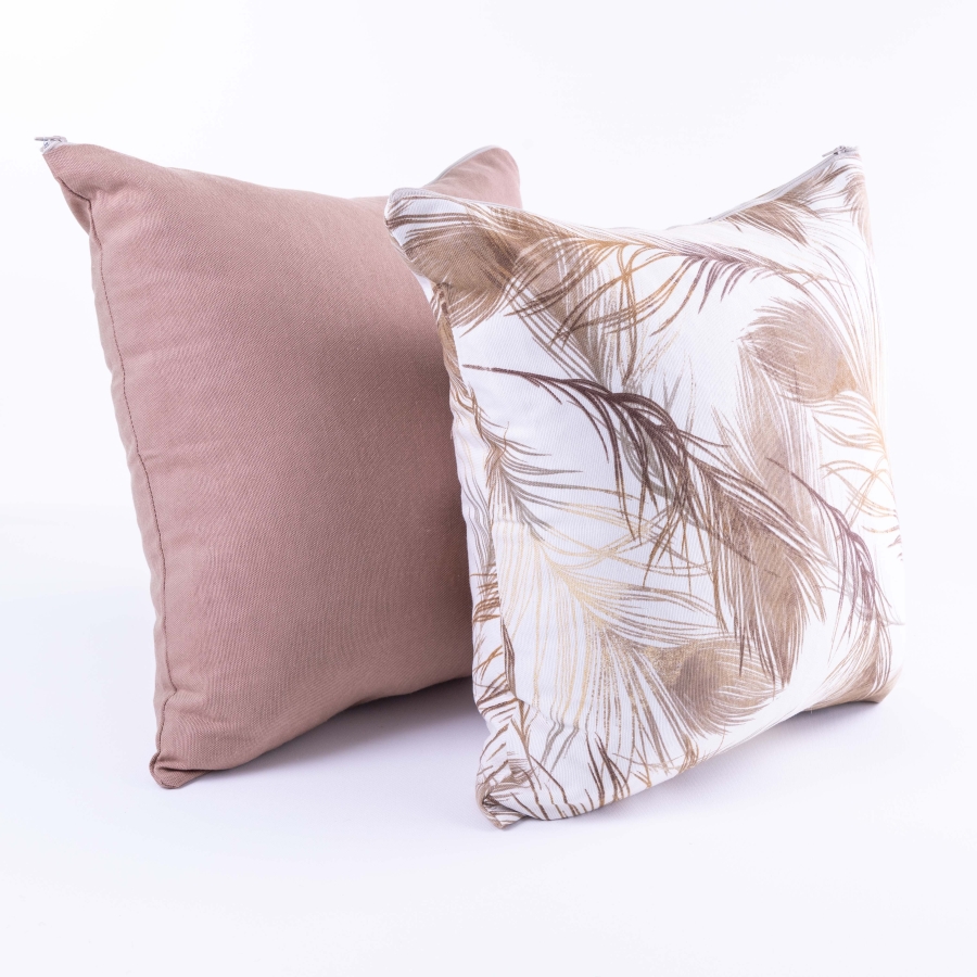 Brown leaf pattern 2 pcs cushion cover set with zip fastener, 45x45 cm / 2 pack - 1
