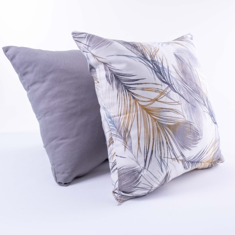 Grey leaf pattern zipped 2 pcs cushion cover set, 45x45 cm / 2 pcs - Bimotif