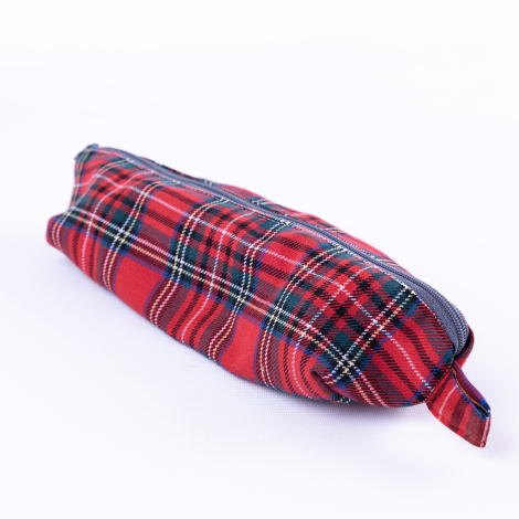 Red pencil case with checked, zip fastening - Bimotif