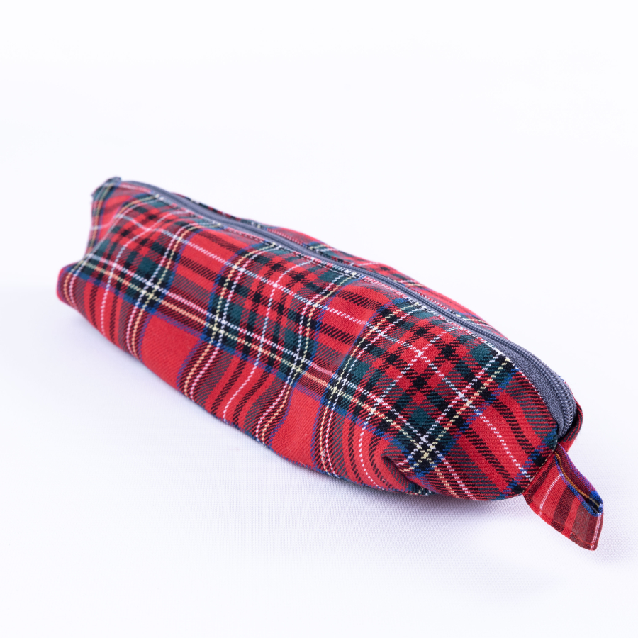 Red pencil case with checked, zip fastening - 1
