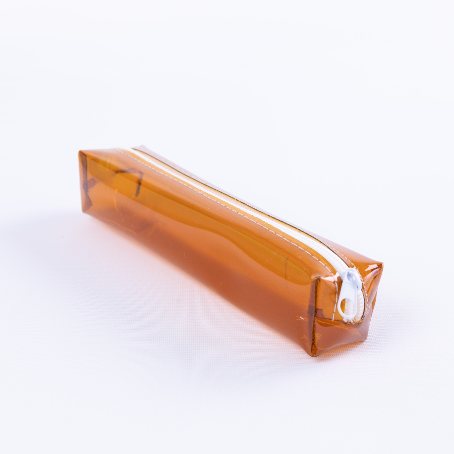 Glossy coffee coloured transparent pencil case with zip fastener - 1